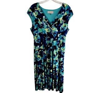 Evan Picone Women's Dress 10 Blue Green Floral Sleeveless Misses Size Medium M
